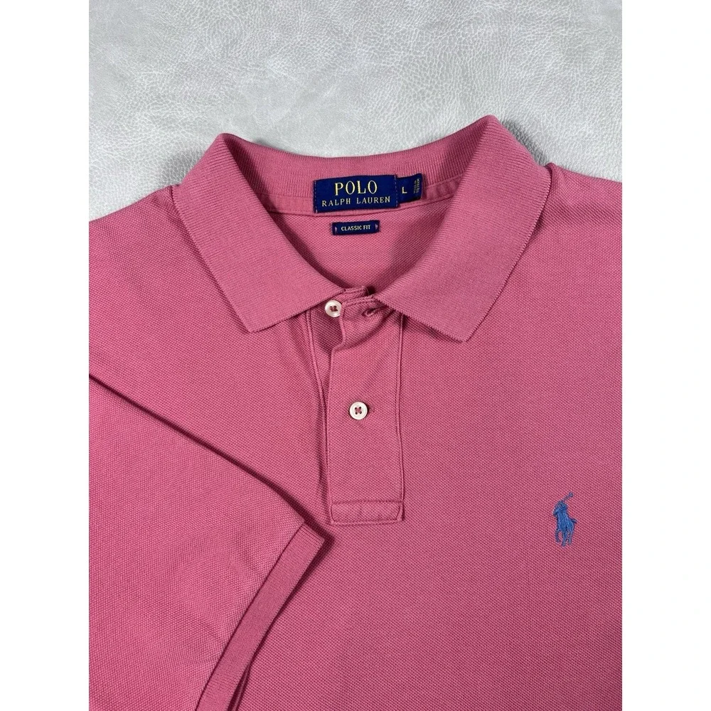 Polo Ralph Lauren Shirt Size Large Classic Fit Collared Pink Button Up Polo